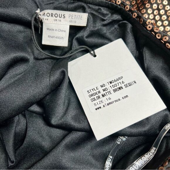 NWT ASOS Glamorous Petite High Rise Flare Pants Matte Brown Sequin US 12 Petite - Picture 8 of 11